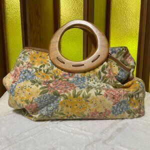 Fossil Floral Canvas Handbag Wooden Handles Purse